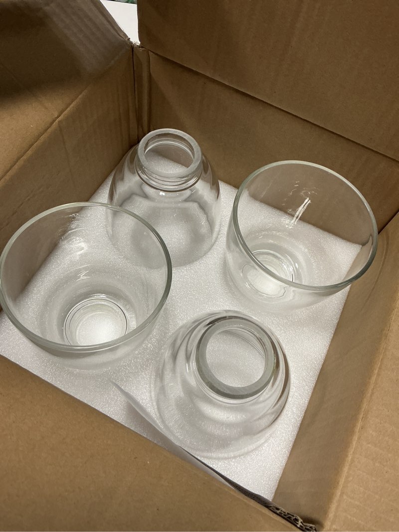 Condition photo showing New/Like New for clear glass bell shade replacement – 1.65" fitter – compatible with chandeliers, wall sconces, vanity & ceiling lights – decorative lamp globe for home lighting, 4 pack