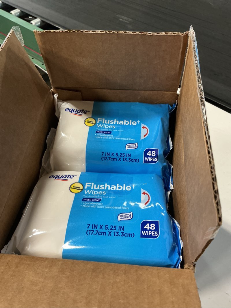 Condition photo showing New/Like New for equate flushable wet wipes, fresh scent, 10 pack, 480 wipes total
