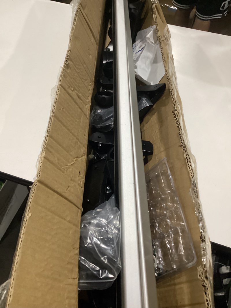 Condition photo showing As Is for 48 inch universal car top roof cross bar luggage cargo rack with 3 kinds clamp silver aluminum, incomplete