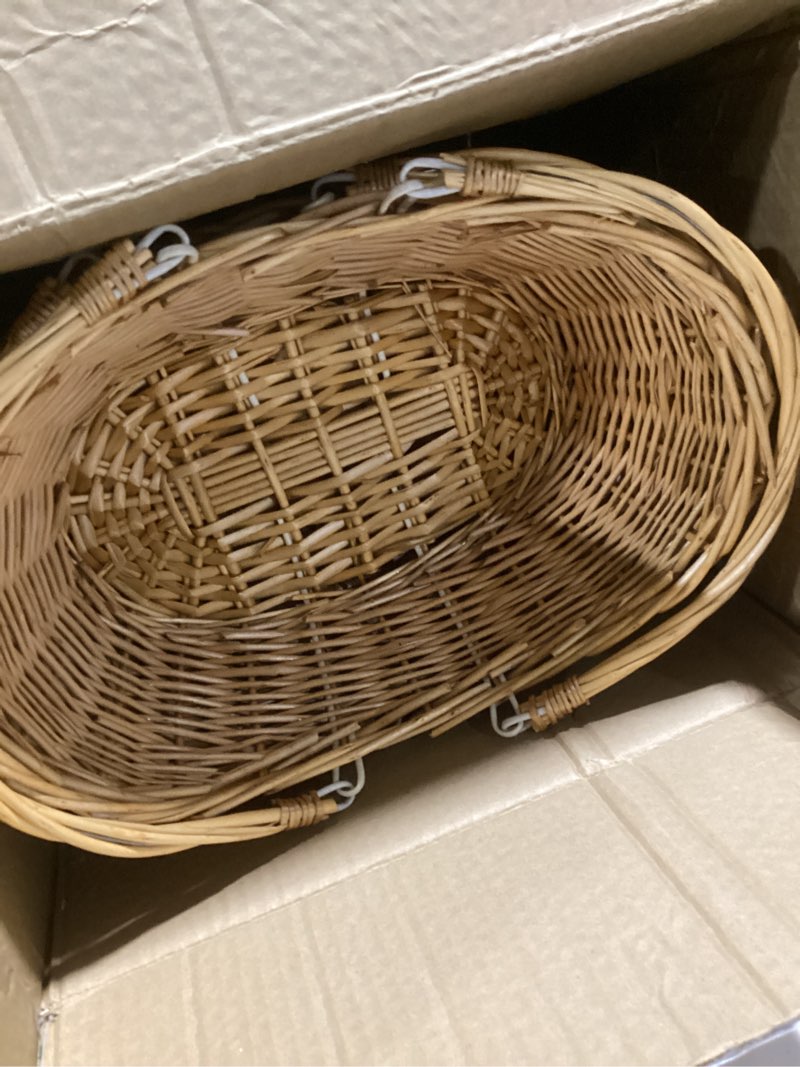 Condition photo showing Good Condition for wesiti 6 pcs wicker picnic basket with handle, hand woven harvest basket bulk, wicker flower hoppet for storage, picnics, easter, organizing, egg gathering, candy, wedding(light brown)