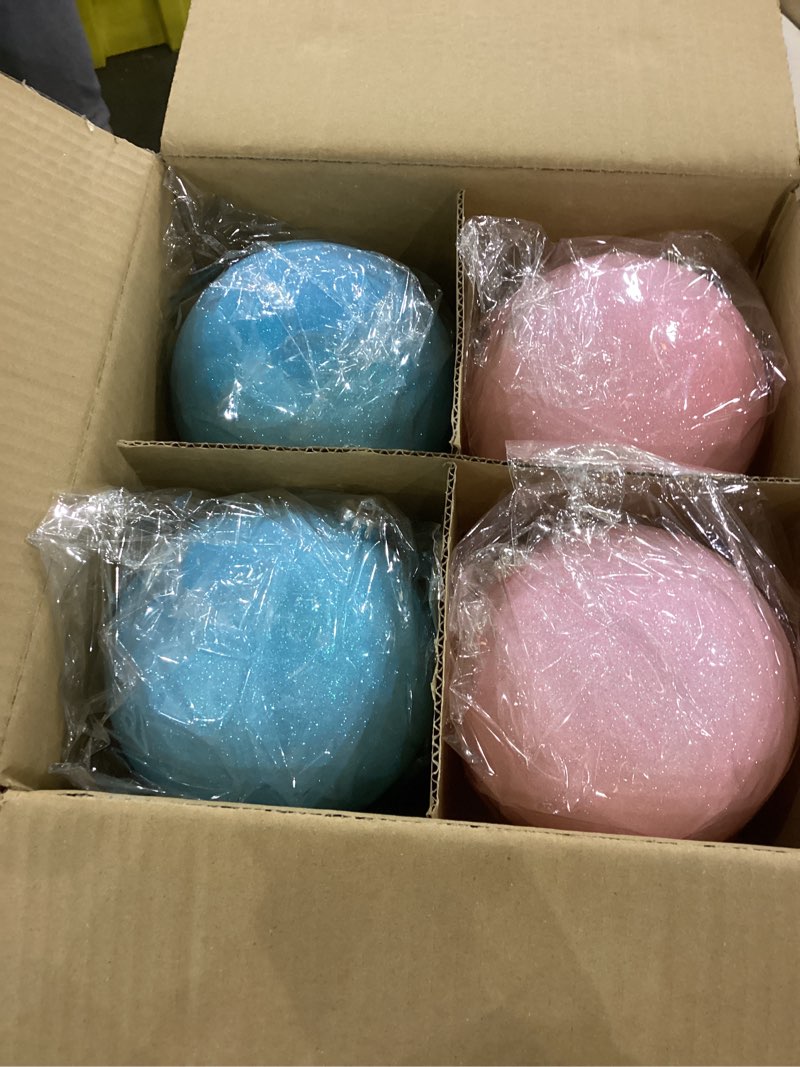 Condition photo showing New/Like New for Deekin 8 Pack Pastel Christmas Large Ball Ornaments 6 Inch Pink Candy Christmas Decor Jumbo Purple Macaron Hanging Glitter Balls Plastic Giant Oversized Ornaments for Indoor Outdoor Party Xmas Tree