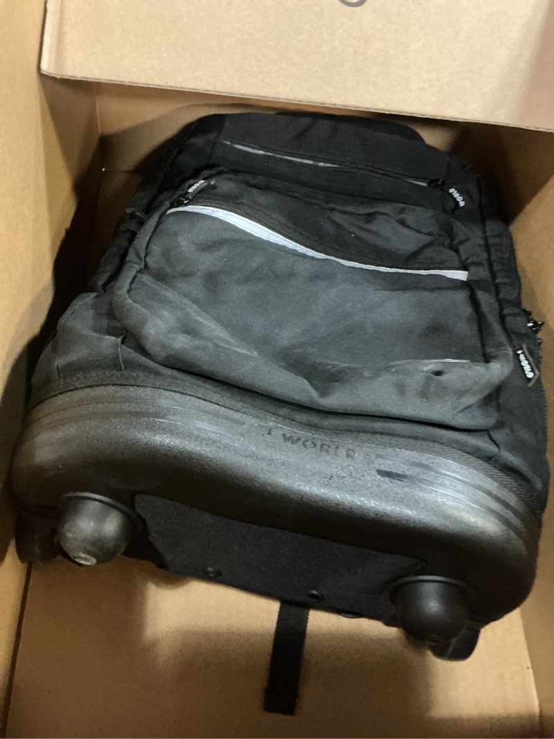 Condition photo showing As Is for J World Sundance Laptop Rolling Backpack for Girls Boys. Roller Bookbag with Wheels, Black