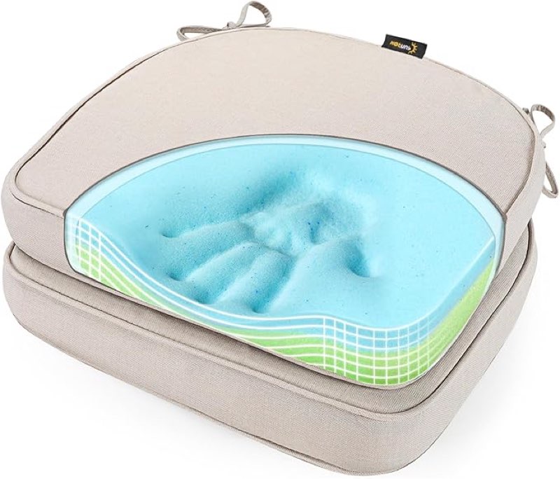 (Similar)SUNROX Gel Memory Foam Chair Cushions, FadeShield Water-, Stain-Resistant Durable Reversible Seat Cushion Pads with Ties for Indoor/Outdoor Kitchen Dining Office 17\"x16\" Set of 2, Cream