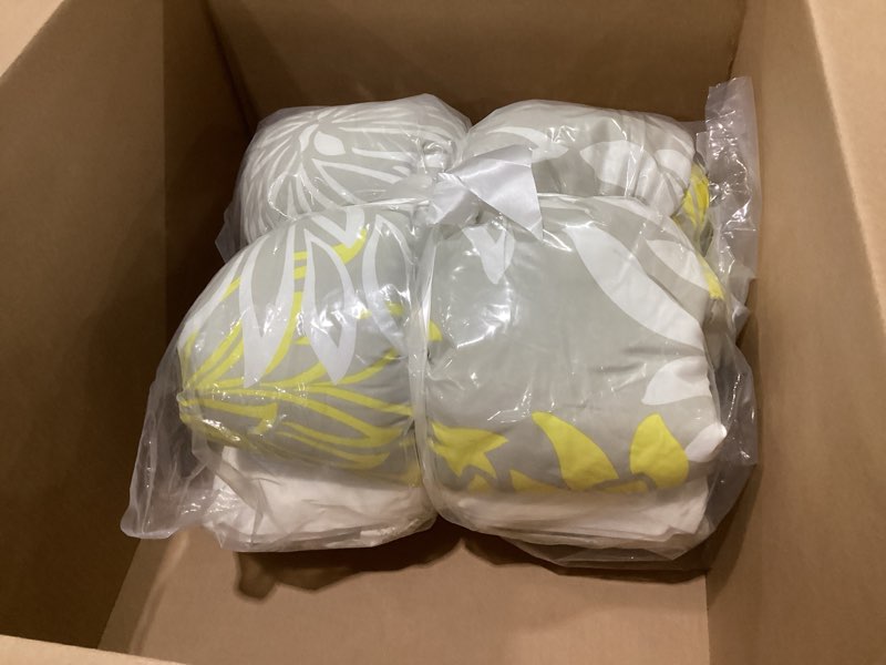 Condition photo showing As Is for comfort spaces enya comforter set-modern floral design all season down alternative bedding, matching shams, bedskirt, decorative pillows, queen(90"x90"), yellow yellow queen (90 in x 90 in)