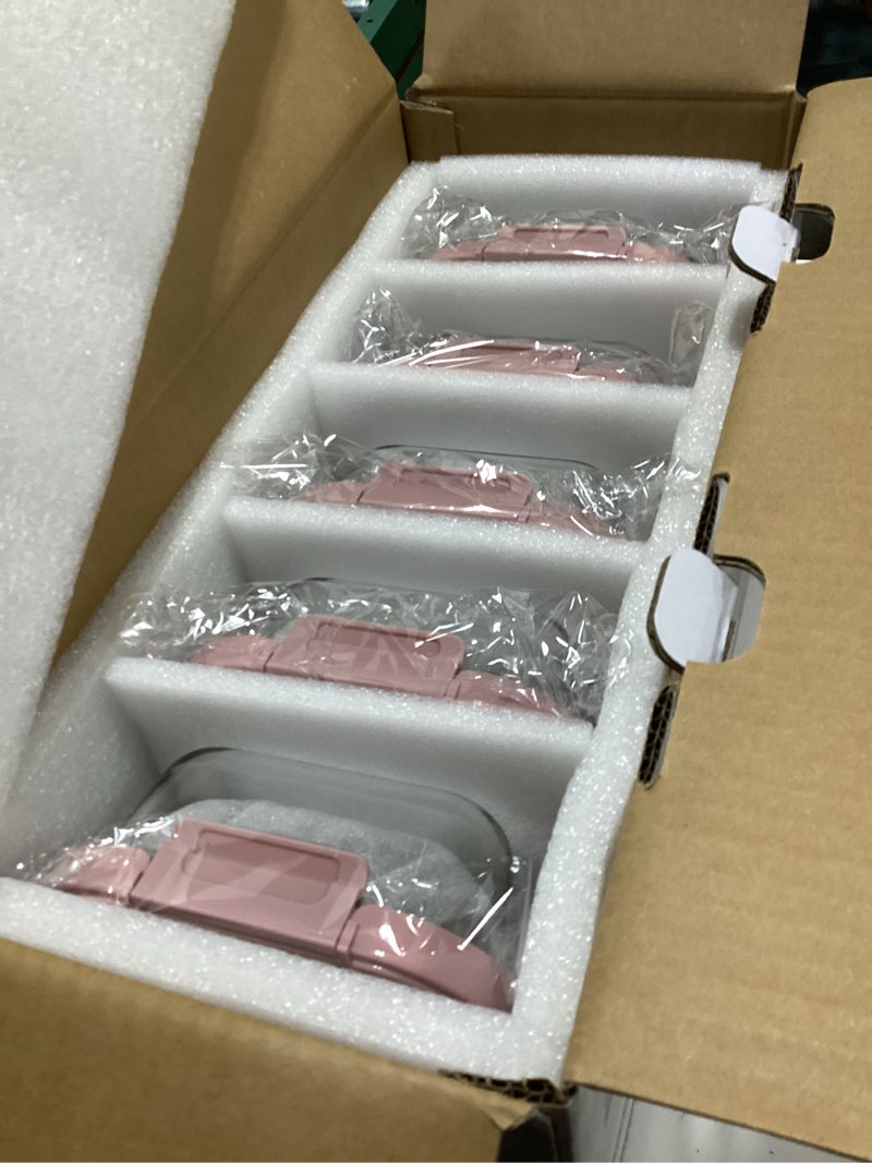 Condition photo showing New/Like New for 10-Pack Glass Food Storage Containers with Tempered Lids – Borosilicate, Airtight, Oven-Safe (-4°F~950°F), BPA-Free, 4.4 & 1.6 Cup, Leak-Proof, Dishwasher Safe (Pink) Tempered Lids Pink 4.4Cup*5 & 1.6 Cup*5