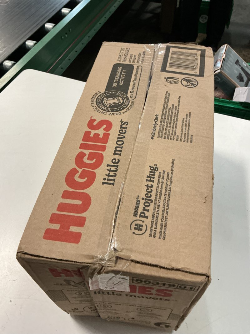 Condition photo showing New/Like New for huggies size 6 diapers, little movers baby diapers, size 6 (35+ lbs), 108 count (2 packs of 54), packaging may vary