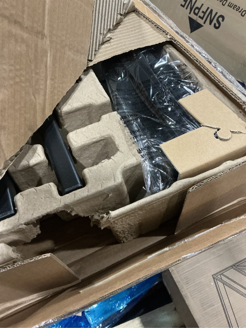 Condition photo showing As Is for ZINUS Suzanne Bamboo and Metal Platform Bed Frame, 7-Inch Low Profile, Solid Steel Construction, No Box Spring Needed, Wood Slat Support, Easy Assembly, Grey Wash, Queen Grey Wash Queen 37 Inch Bed Frame Only