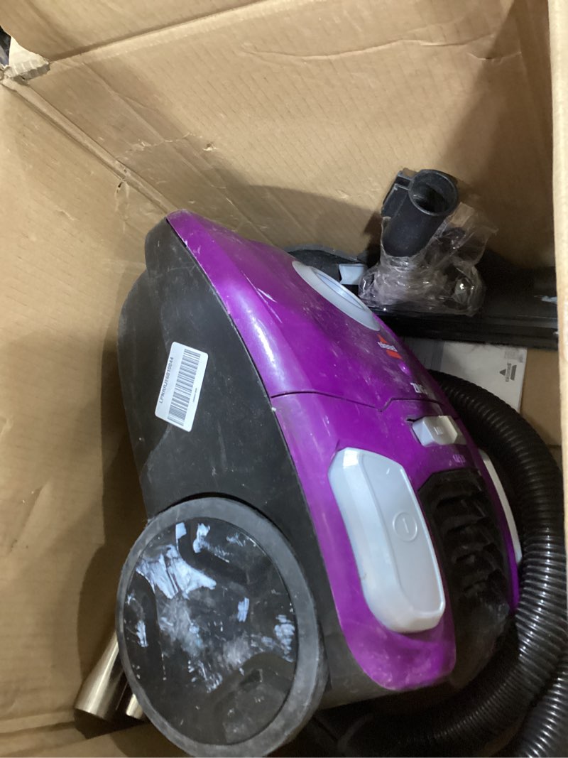 Condition photo showing As Is for Bissell Zing Lightweight, Bagged Canister Vacuum, Purple, 2154A Zing Canister Purple