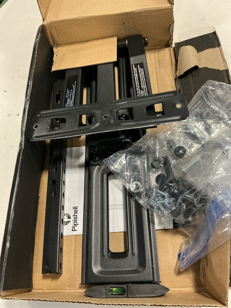 Condition photo showing As Is for pipishell full motion tv wall mount for most 26-65 inch flat & curved tvs up to 77 lbs, adjustable bracket height, corner tv mount with single articulating arm, max vesa 400x400mm, pimf9 fits 26-65" tvs / single stud