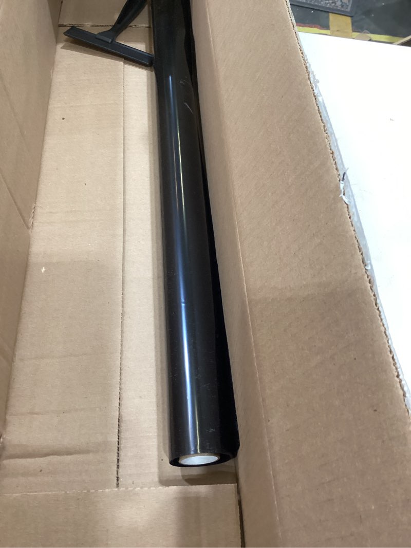 Condition photo showing As Is for FuFin Total Blackout Window Privacy Film with Free Installation Tools,Explosion-Proof PET Material,Blocks 100% of UV and Light Rays.Heat Control Room Darkening Window Cover(Total Black 23.6"×196.9")