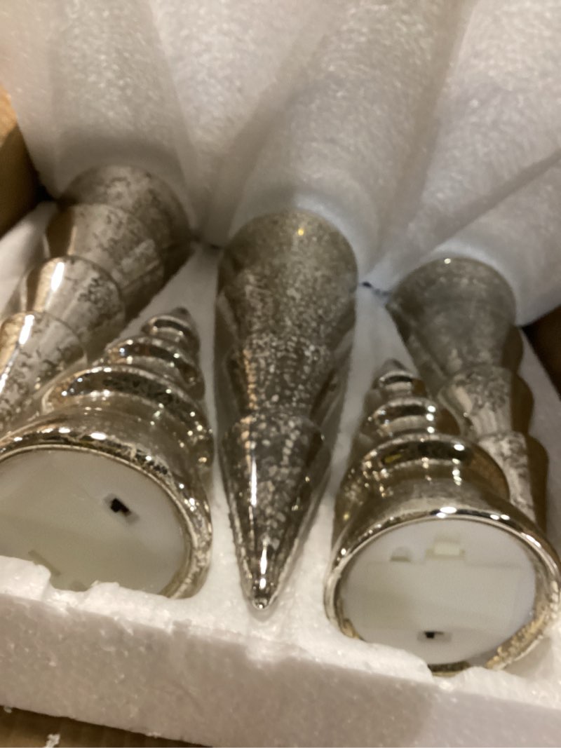 Condition photo showing Good Condition for Retisee Set of 5 Gold Mercury Glass Christmas Tree 11 Inch LED Light up Mercury Glass Christmas Tree for Tabletops Vintage Illuminated Shining Table Centerpiece Decor for Home Xmas Holiday Party