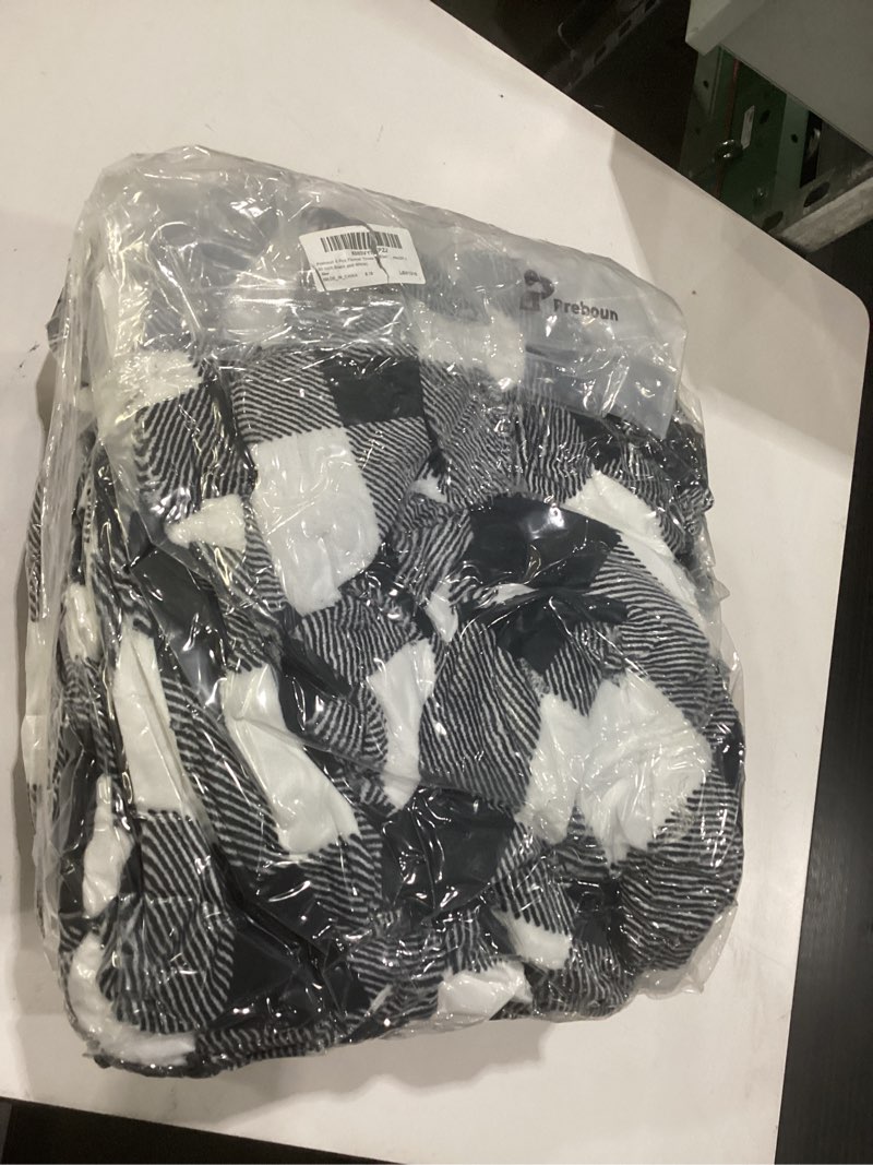 Condition photo showing New/Like New for Preboun 6 Pack Fleece Throw Blankets, Buffalo Plaid Lightweight Throws for Sofa, Travel, Office & Bulk Use(50 x 60 Inch,Black and White) Black and White 50 x 60 Inch