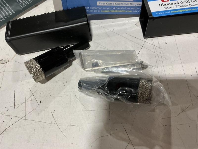 Condition photo showing New/Like New for 7/8" diamond hole-saw bits with pilot drill bit - 2pc 7/8 in diamond tipped tile hole saws with guiding bit for accurate drilling, for porcelain tile ceramic pottery granite stone glass bottles 22mm (22mm)7/8"