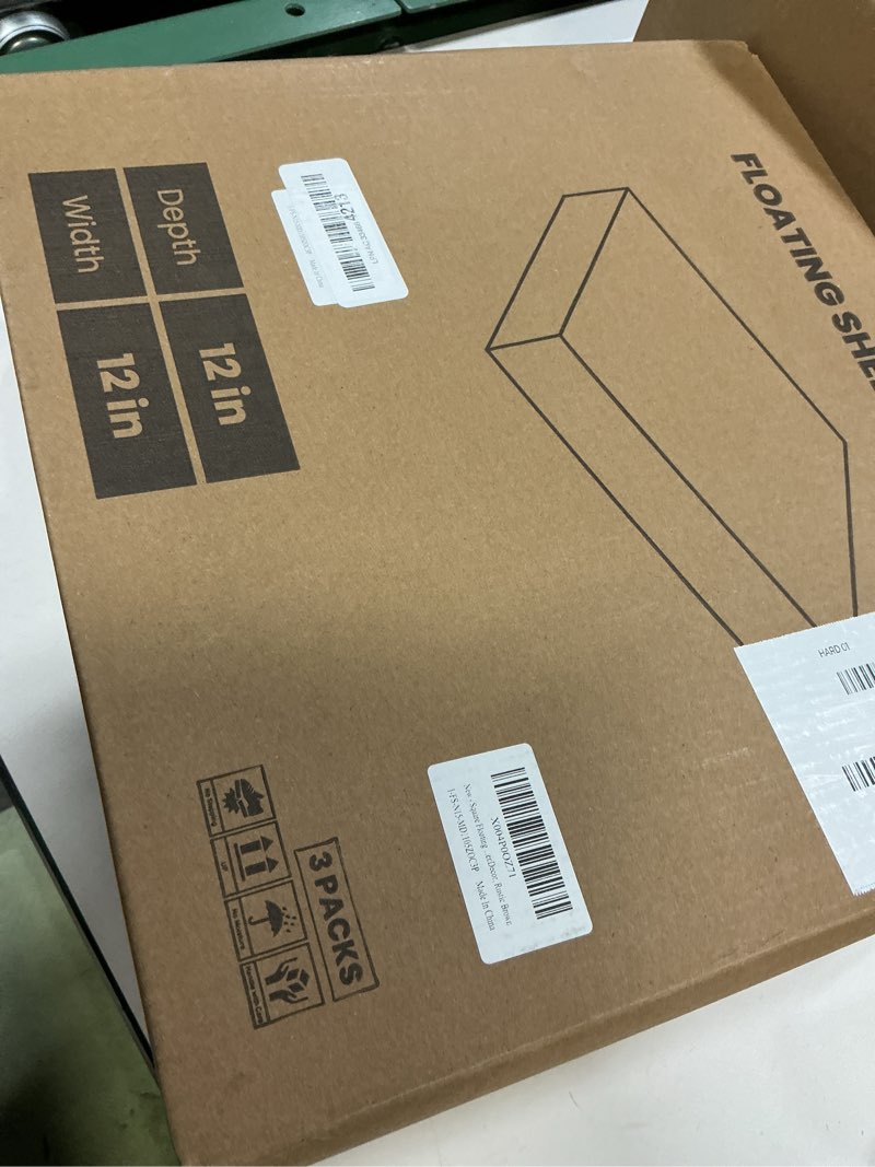 Condition photo showing Good Condition for Square Floating Shelves for Wall, 11.5"W x 11.5"D x 1.25"H, 3 Pack Small Wall Mounted Engineered Wood Shelves with Invisible Brackets for Living Room, Bedroom, Bathroom, Kitchen Decor, Walnut Dark Walnut With Invisible Metal Brackets 11.5"W x 11.5"D, 3 Packs