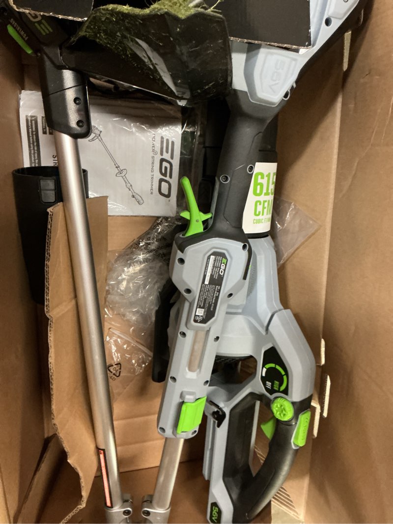 Condition photo showing As Is for ego power+ string trimmer + blower combo kit, 615 cfm, model# st6151lb