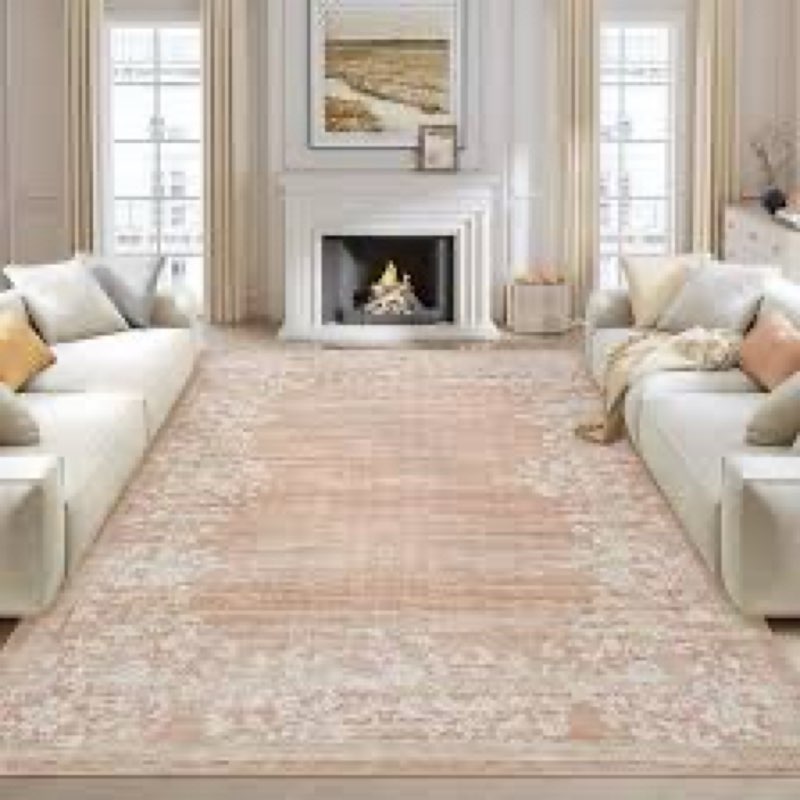 GarveeHome Vintage 9?12 Area Rug, Non Slip Backing Washable Stain Resistant Super Soft Distressed Pe