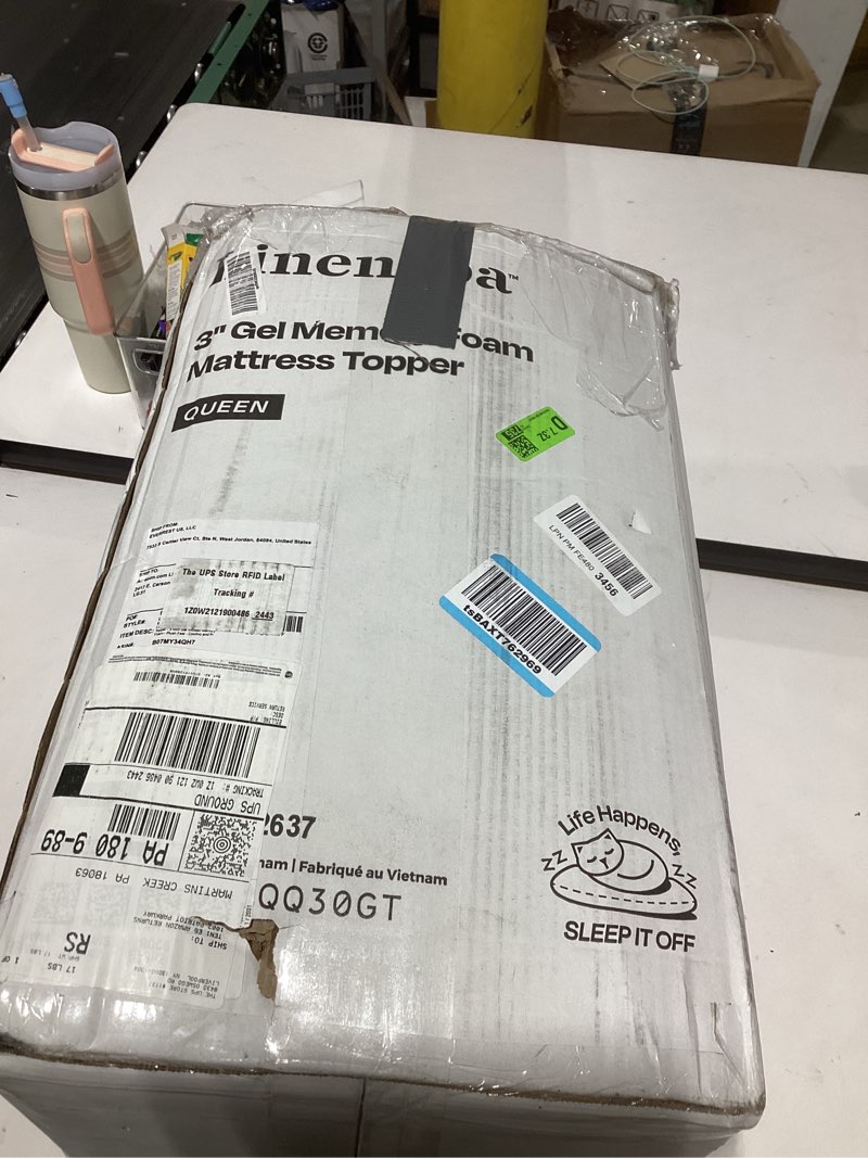 Condition photo showing As Is for LINENSPA Memory Foam Mattress Topper - 3 Inch Gel Infused Memory Foam - Plush Feel - Cooling and Pressure Relieving - CertiPUR Certified - Dorm Room Essentials - Queen Size