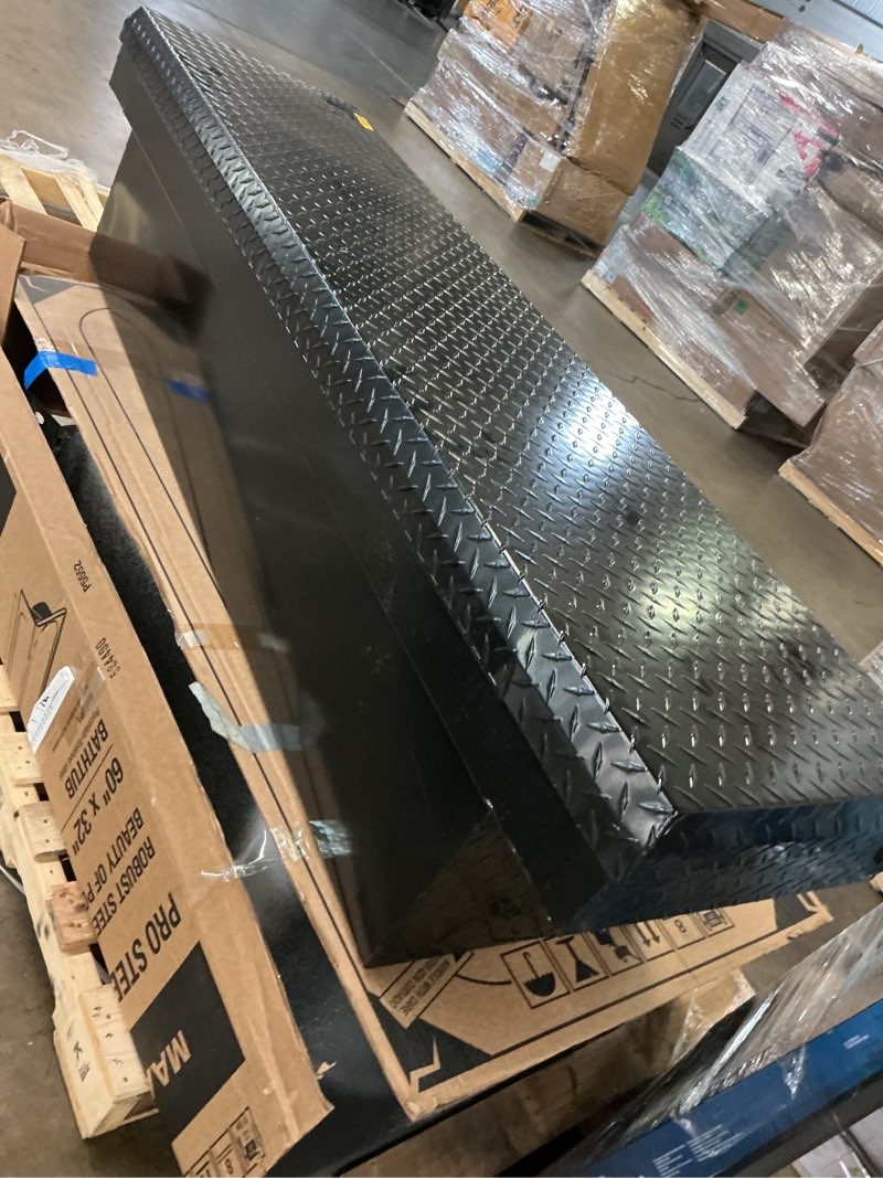 Condition photo showing As Is for craftsman 71.3-in x 19.5-in x 17.2-in matte black aluminum crossover truck tool box