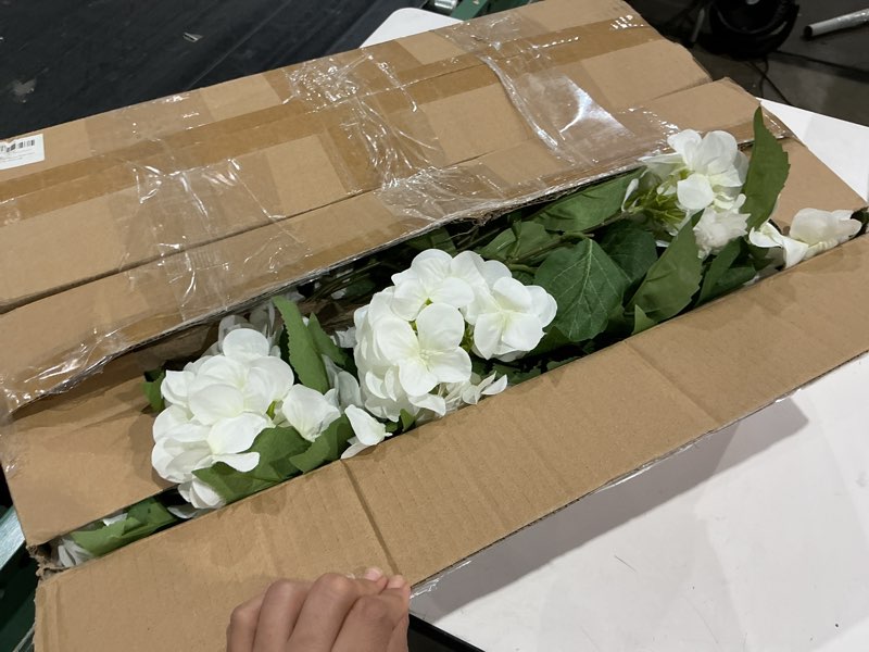 Condition photo showing Good Condition for blosmon fake hydrangea trees for outdoors - 2 packs 33" white artificial flower topiary ball trees for front porch decor - 20 heads faux silk hydrangea bush plants with spike for garden yard patio