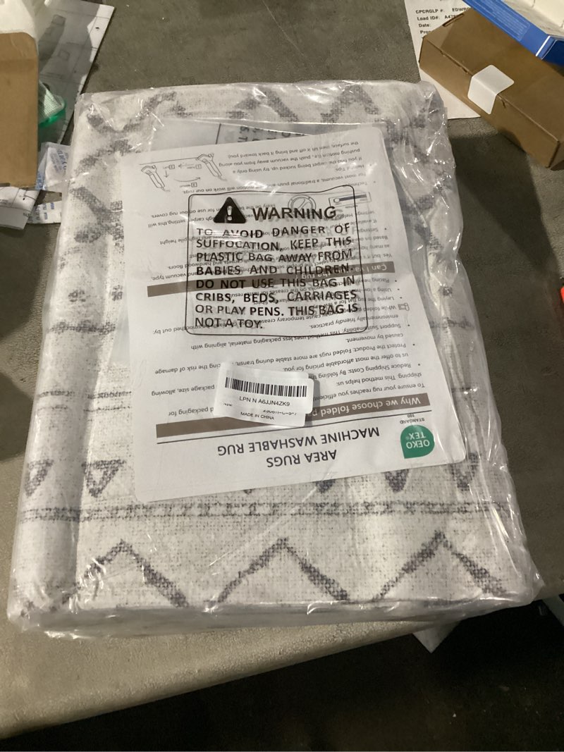 Condition photo showing Good Condition for Area Rug Living Room Rugs 5x7 - Large Soft Boho Geometric Rugs, Non-Slip Foldable Washable Area Rug Non Shedding Morden Indoor Floor Carpet for Bedroom Office Dining Room (Dark Grey,5' x 7') Darkgrey 5' x 7' (Rectangular)