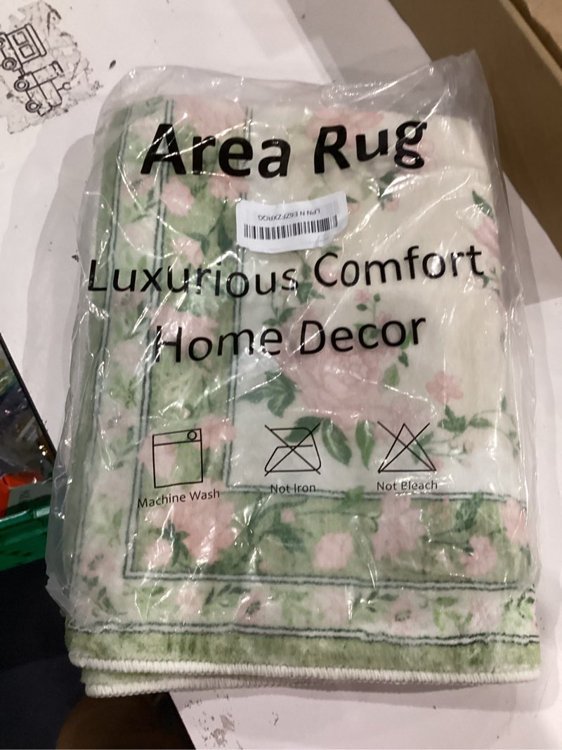 Condition photo showing As Is for livebox washable rug 2x3 - indoor entry way rug boho low-pile small throw rugs for front door kitchen,floral doormat carpet non-slip french country indoor rugs, light green 2' x 3' (rectangular) light green