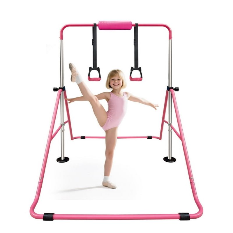 Folding Gymnastics Bar for Kids, Adjustable Height Junior Training Kip Bar, Home Expandable Horizontal Gymnastic Monkey Bars Equipment for Child, Girls, Boys  