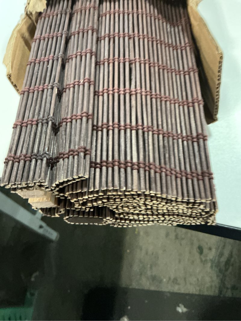 Condition photo showing As Is for LUCKUP Cordless Bamboo Roman Shades, Light Filtering Bamboo Blinds for Windows Indoor, UV Protection Natural Roll up Roman Shades 42" Wx64 H, Brown 42"W x 64"H Light Filtering-brown