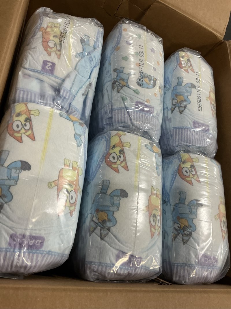 Condition photo showing New/Like New for Luvs Size 2 Baby Diapers, Platinum Protection Bluey Diapers for Day & Night, Size 2, 264 Count (Packaging May Vary) Size 2 264