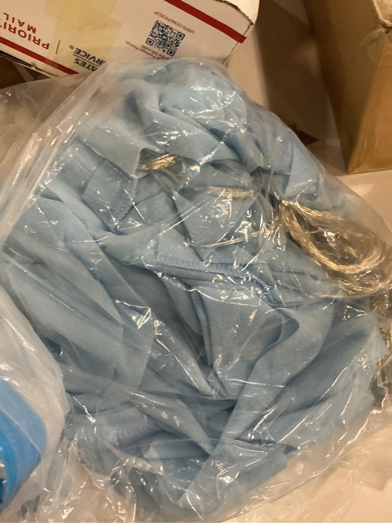 Condition photo showing Good Condition for 10x10ft blue wrinkle free backdrop curtains with lights string for parties - photo curtain backdrop with lights for wedding decorations, bridal baby shower birthday party photography background 10ftx10ft (w5'xh10', 2 panels) baby blue