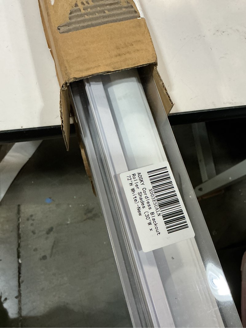 Condition photo showing Good Condition for aosky cordless roller shades blackout blinds for windows room darkening rolled up shades with spring system, uv protection window shades door blinds for home and office (30" w x 72" h, white) 30"w x 72"h white