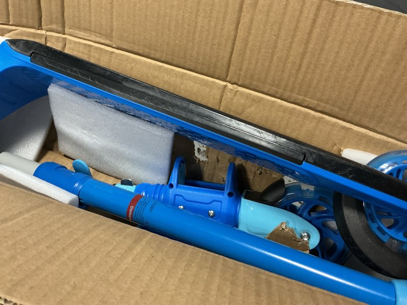 Condition photo showing Good Condition for Gotrax K03 Kick Scooter for Kids, 5" LED RGB Lighted Wheels, 4.6 Lbs Lightweight and One-Click Detachable Design, Height Adjustable Handlebars, Anti-Slip Deck and Max Load 110 Lbs for Boy&Girl Age 3+ Blue