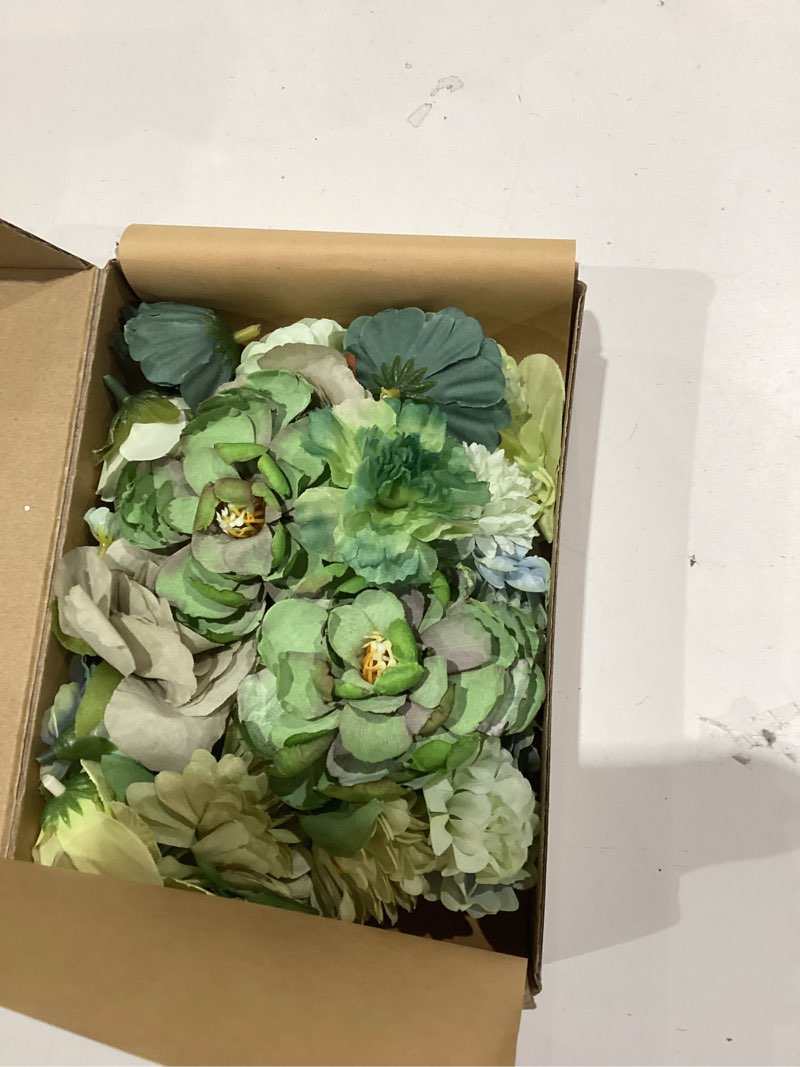 Condition photo showing Good Condition for floroom mini artificial flower heads sage & olive green fake peony daisy rose multicolor small faux silk flower heads for cake craft garland wedding party graduation cap diy home decoration, 0.8"-3.6" olive sage green