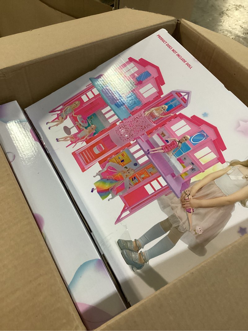 Condition photo showing As Is for Dreamy Doll House, Dollhouse Playhouse with Large Rooms & Big Furnitures, Including Elevator, Foldable Dolls House Toys Gifts for Girls Kids Ages 3+