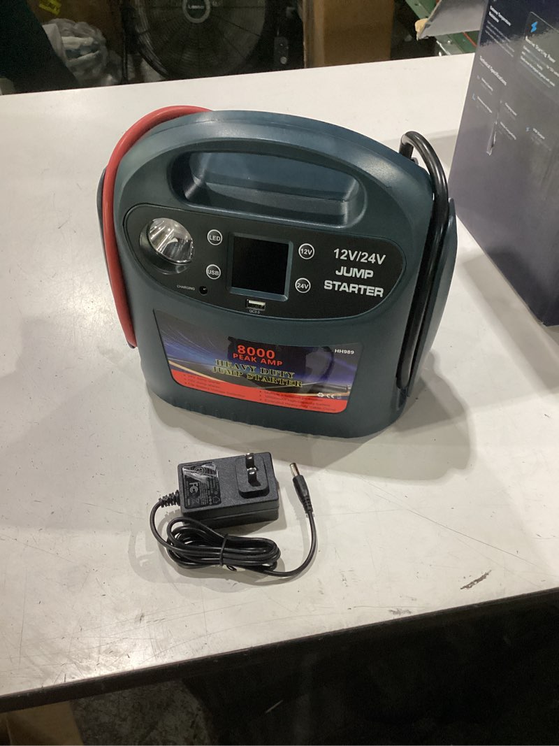 Condition photo showing Good Condition for 8000a 12v/24v jump starter for large gas & diesel engines, heavy-duty portable battery booster pack for trucks, rvs & commercial vehicles with force start, digital display, led light & usb charging black