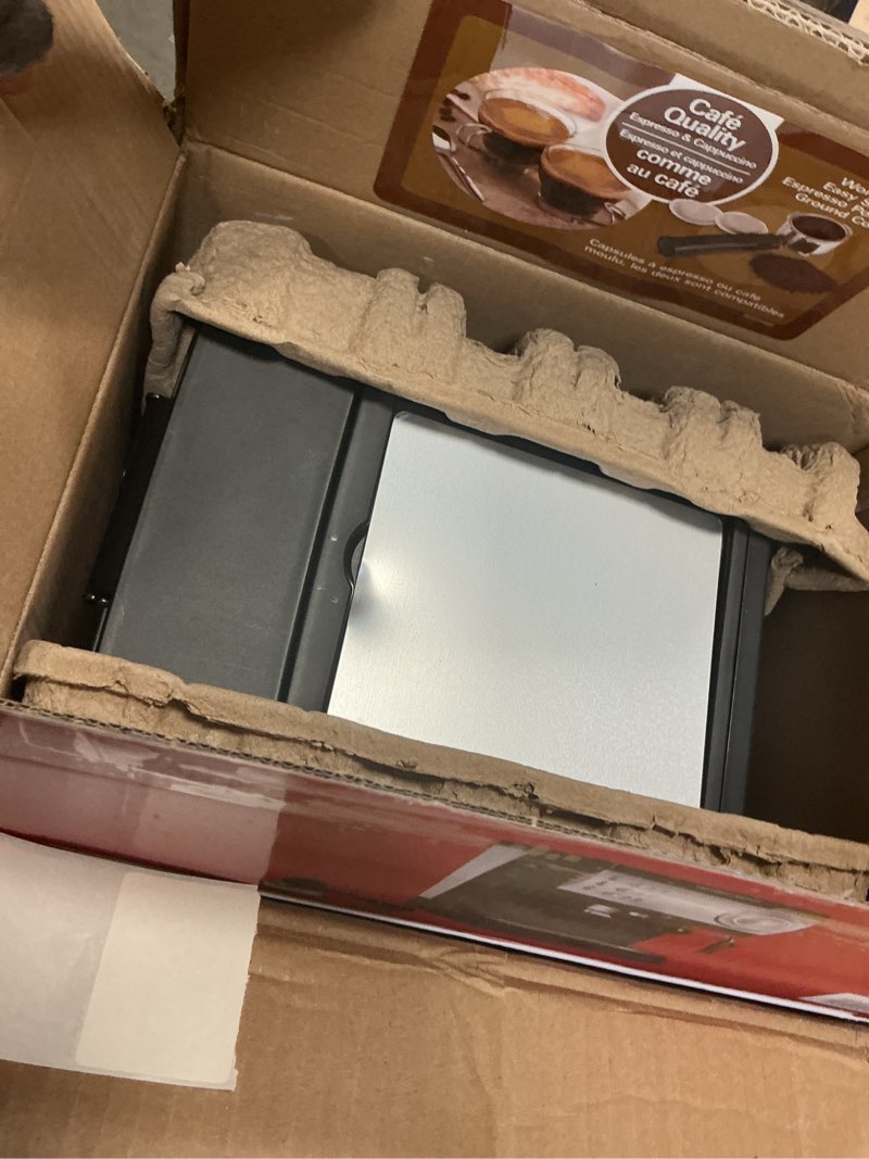 Condition photo showing As Is for Hamilton Beach 15 Bar Espresso Machine, Cappuccino, Mocha, & Latte Maker, with Milk Frother, Make 2 Cups Simultaneously, Works with Pods or Ground Coffee, 50 oz. Water Reservoir, Black