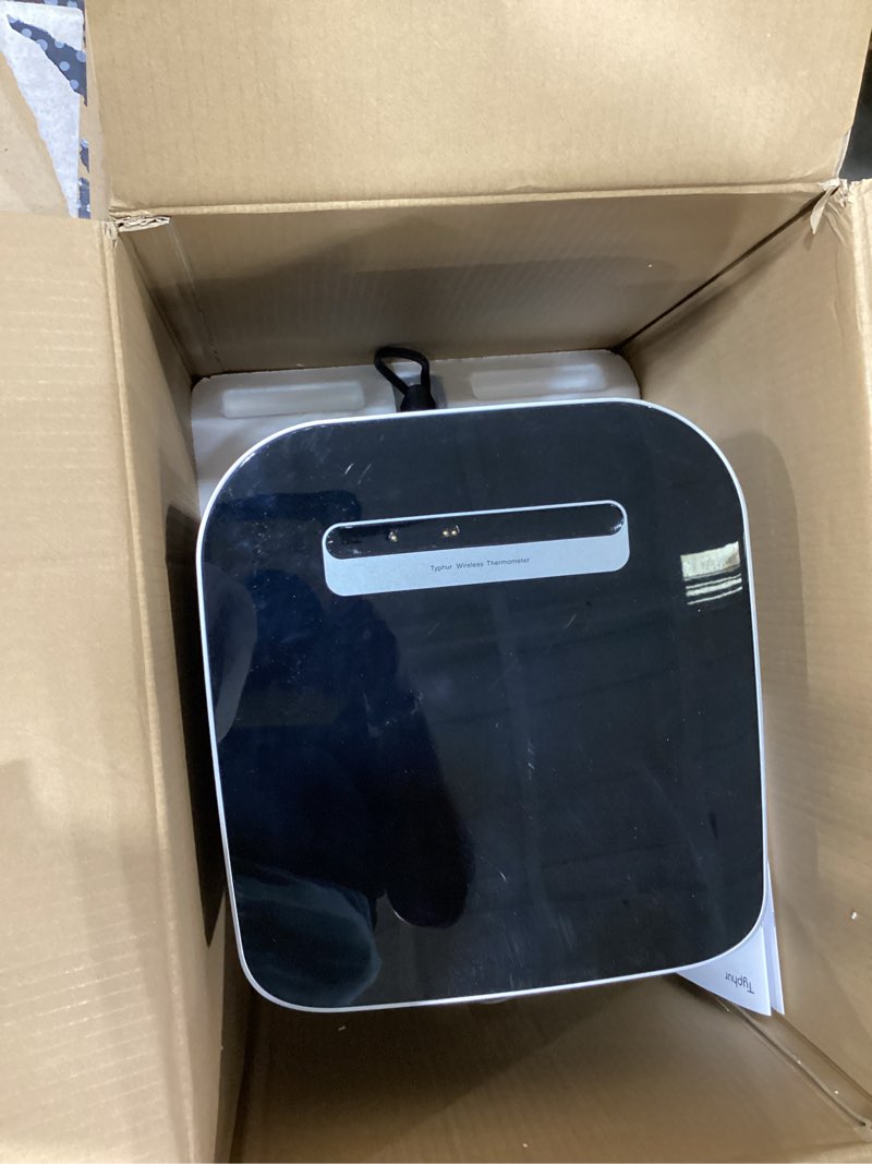 Condition photo showing As Is for typhur sync 8qt ai smart air fryer with built-in wireless meat thermometer, 9-in-1 xl non toxic ceramic airfryer, 450°f max, cooks 6lb whole chicken, quiet & dishwasher safe, 120v black+sliver 8qt