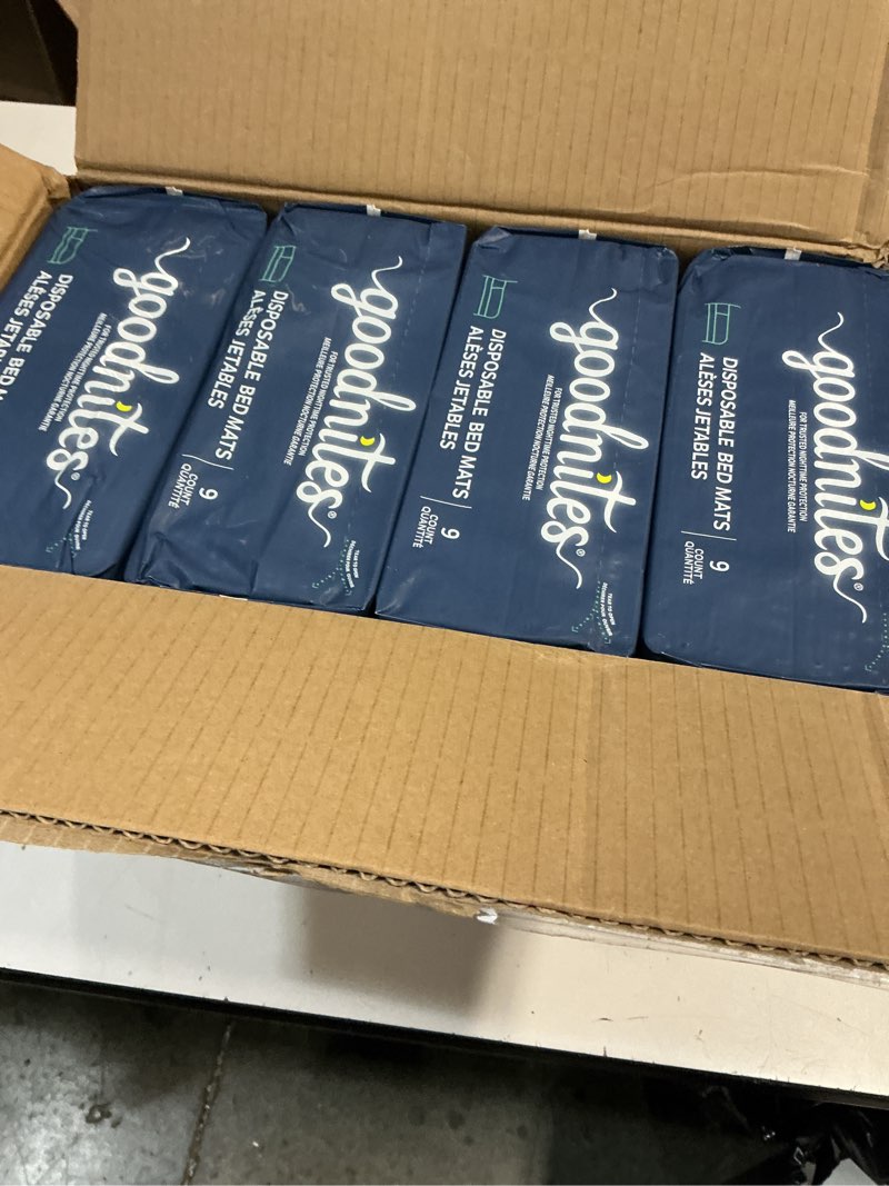 Condition photo showing New/Like New for goodnites disposable bed pads/bed mats for bedwetting, 2.4 x 2.8 ft, 36 ct (4 packs of 9)