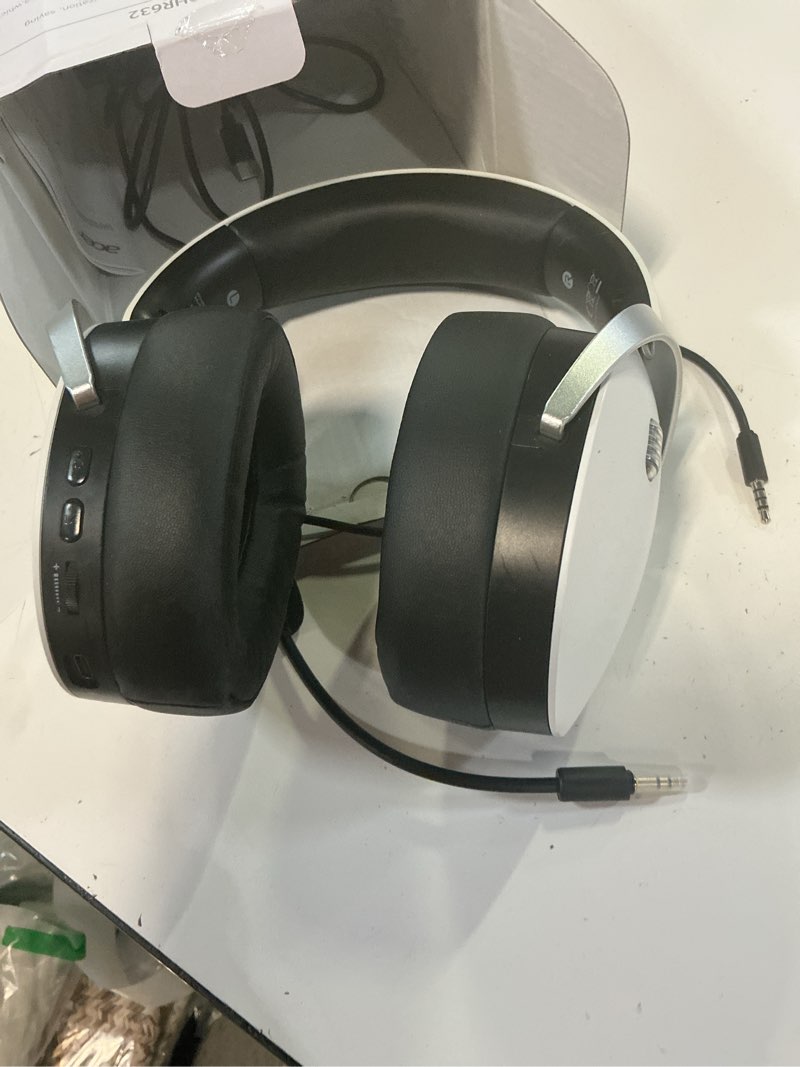 Condition photo showing As Is for acer 2.4ghz wireless gaming headsets for ps5, ps4, pc, switch, 3 in 1 gaming headphones with noise canceling mic, stereo sound, 40+hr battery, 50mm drivers - white