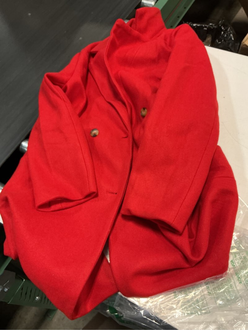 Condition photo showing Good Condition for Yousify Womens Notched Lapel Collar Double Breasted Pea Coat Winter Wool Blend Over Coats Long Jackets Large Red