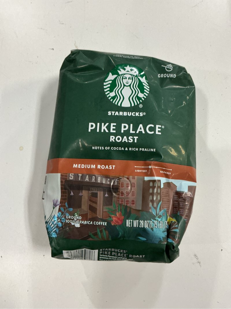 Condition photo showing New/Like New for Best by 07/31/25 Starbucks Ground Coffee, Medium Roast Coffee, Pike Place Roast, 100% Arabica, 1 Bag (28 Oz)