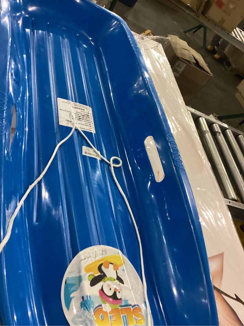 Condition photo showing As Is for AGPTEK 35/47 Inch Durable Downhill Sprinter Toboggan Snow Sled for Kids Boys Girls Adults with Built-in Handles and Pulling Rope Blue-25.6"