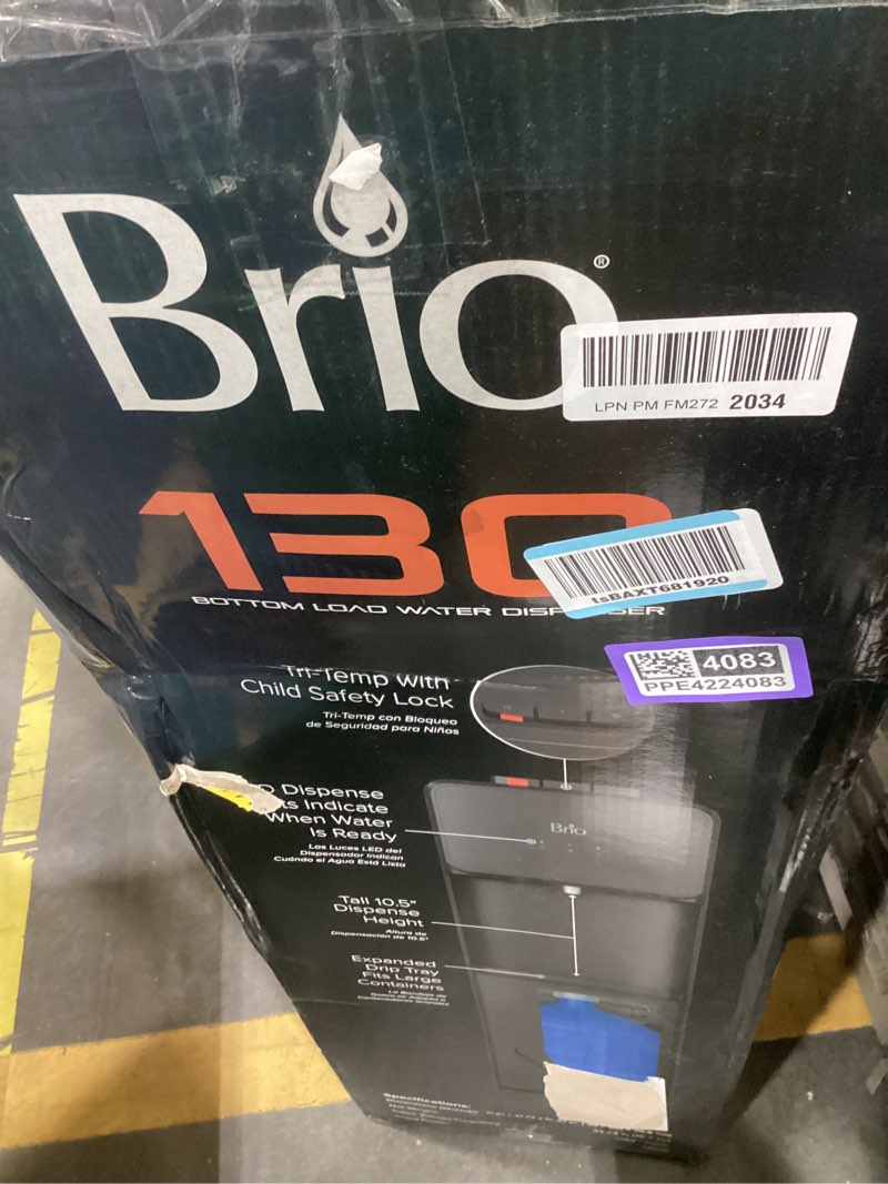 Condition photo showing Good Condition for brio 130 series bottom load water cooler dispenser for 5 gallon bottles, hot, room & cold, great for home or office, child safety lock, empty bottle alert, energy star 3.0, black