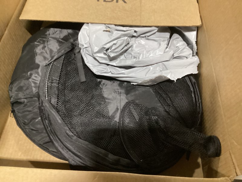 Condition photo showing As Is for portable outdoor cat tunnel and mesh tent with storage bags, playground for cats to play with long tunnel