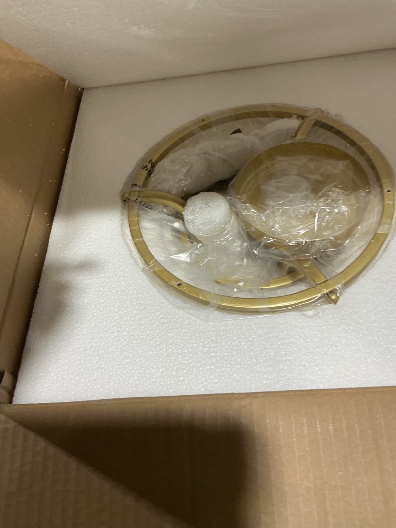 Condition photo showing Good Condition for Industrial Round Chandelier Rustic Ceiling Light Fixture Farmhouse Pendant Light with Clear Glass Shade for Dining Room Hallway Entryway Kitchen Bedroom, Gold 1-Light, 57.2 in