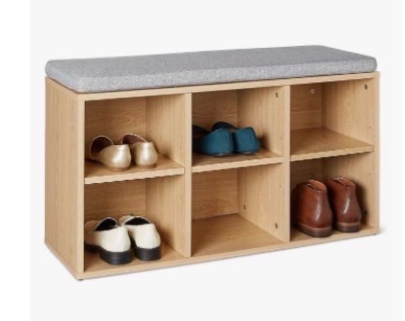 Amazon Basics Shoe Storage Bench with Cushion, Shoe Rack 6 Cubbies, Adjustable Shelves, Oak Finish