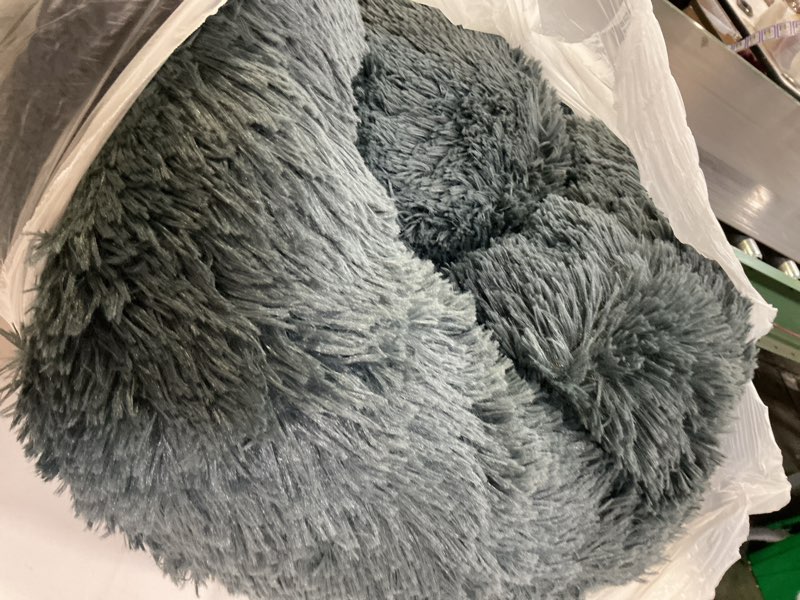Condition photo showing As Is for PetJett Calming Dog Bed Medium Size Dog - 30'' Donut Bed, Anti-Slip & Washable Super Soft Fluffy Plush Round Bed, Anti-Anxiety Premium Comfort Pet Bed, Fits Dogs up to 45 lbs - Dark Grey Dark Gray Medium - 30”L x 30”W x 8”Th