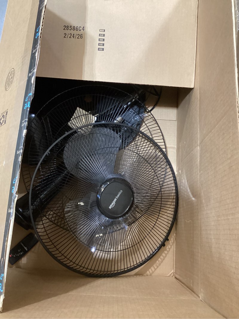 Condition photo showing Good Condition for amazon basics 16" pedestal fan with remote for bedroom, living room, office, adjustable height, dual-layered blades, 3 speeds, 3 modes, timer, tilt head, 60w, black 3-speed, ac motor