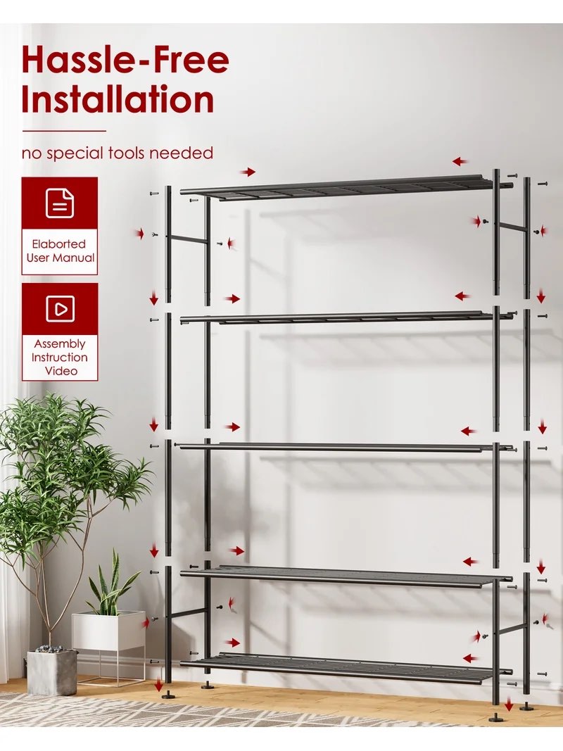 sakugi 5-tier heavy duty wire shelving unit,47.2" × 12.6" × 60.3" inches, 1500 lbs capacity, black