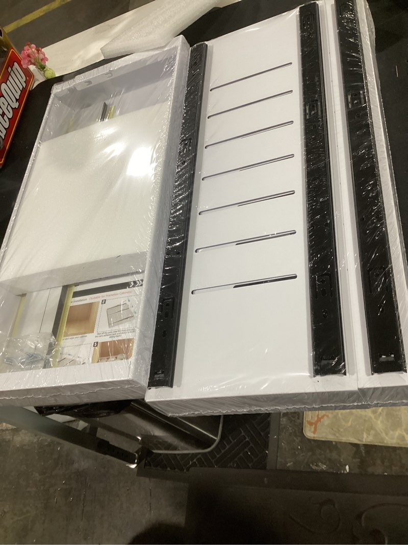 Condition photo showing New/Like New for 2pcs expandable(12.4"-20.5") cabinet organizer with adjustable slide out drawers, ideal for kitchen & pantry (white)