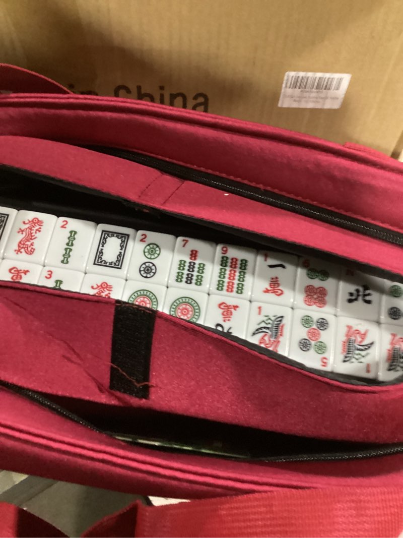 Condition photo showing As Is for new american mahjong game set, 166 premium white tiles with portable metal dices, 4 all-in-one racks with pushers, mah-jong games sets, ma jong tile game (red)